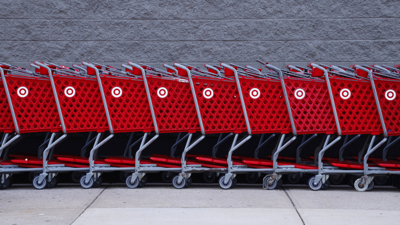 line of shopping carts outside a Target store