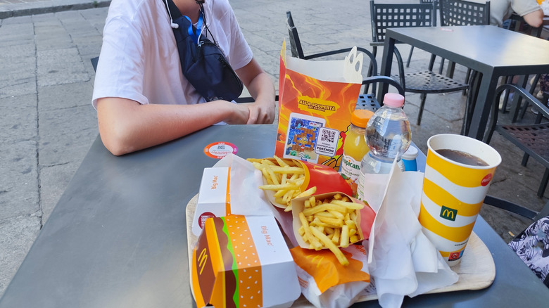 A table with McDonald's food on it.