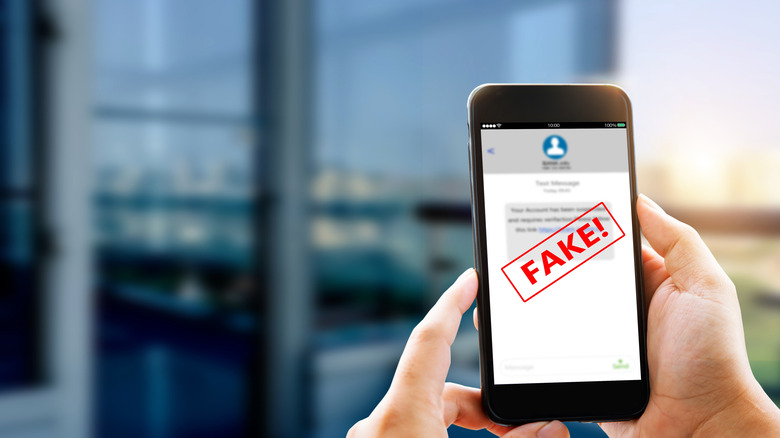 Text with "Fake" stamp
