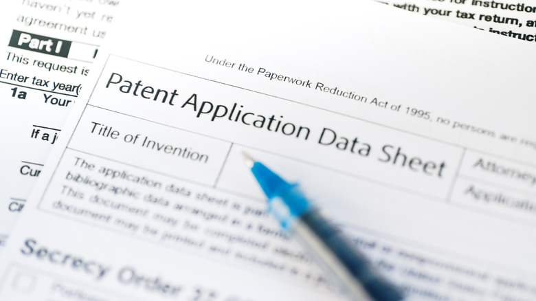Close-up shot of a patent application form