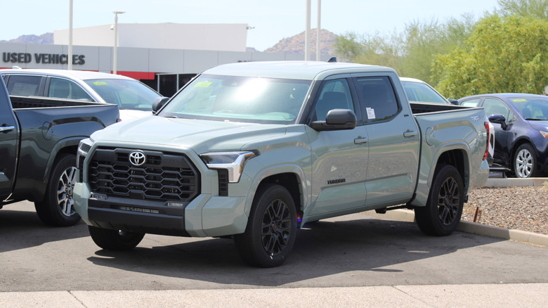 A grey Toyota Tundra on display.