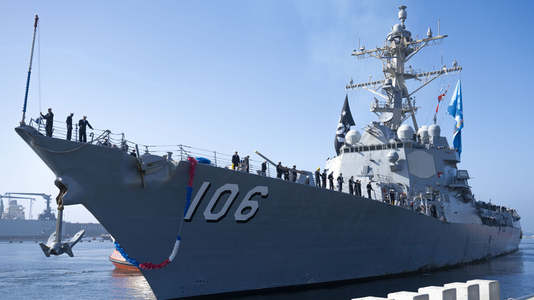The USS Stockdale in San Diego's waters on a sunny blue day