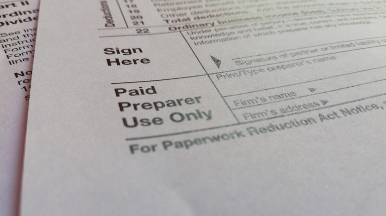 Tax form showing the Paid Preparer Use Only fields