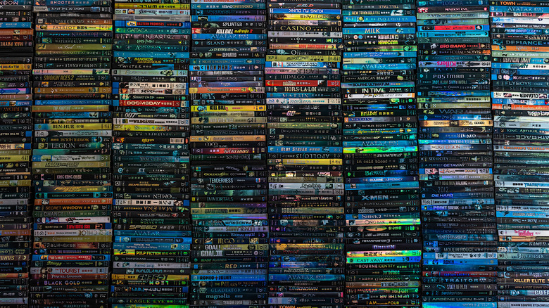 Columns of DVDs stacked on each other