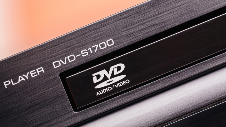 Close up of DVD player and logo