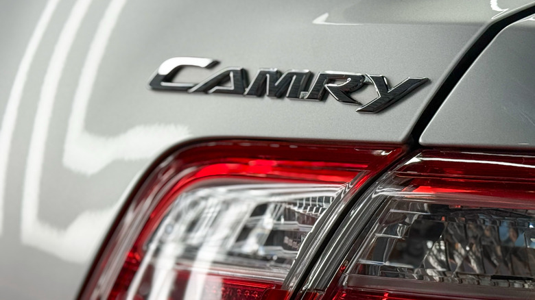 Toyota Camry logo on back of car