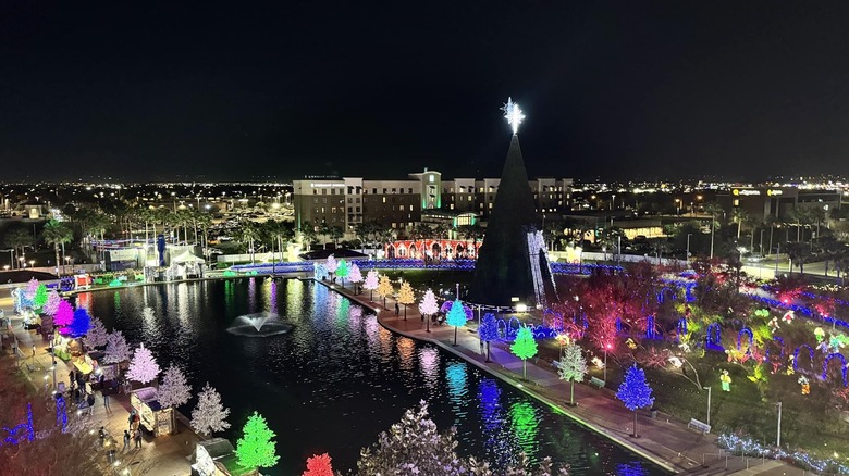 Night view from above of Christmas festival in McAllen Texas