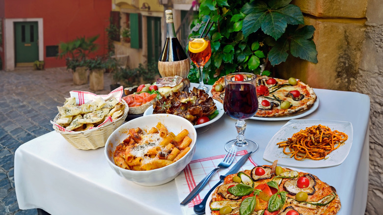 Authentic Italian food on table.