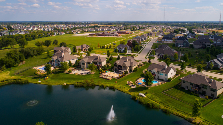 Aerial image of single family homes in Bettendorf Iowa USA