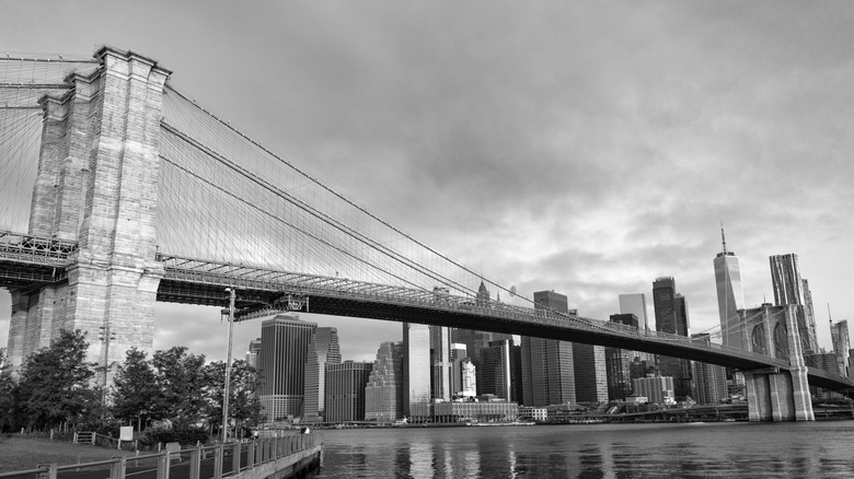 The Brooklyn Bridge and New York skyline.