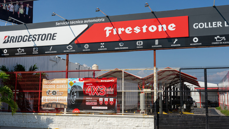 Modern facade of the U.S. Firestone and Bridgestone tire store