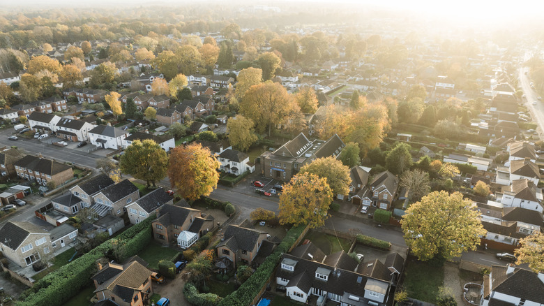 Suburb community with multiple homes.