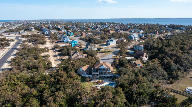 Aerial View of beach homes on the Pamlico Sound side of Nags Head