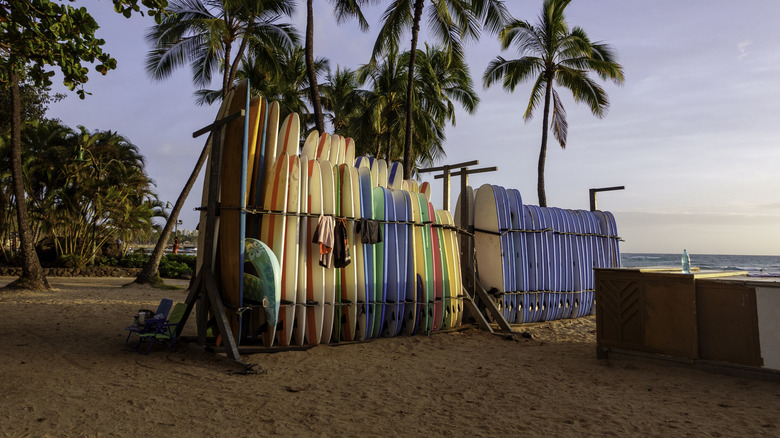 Surfboards at Waikiki Honolulu public beach