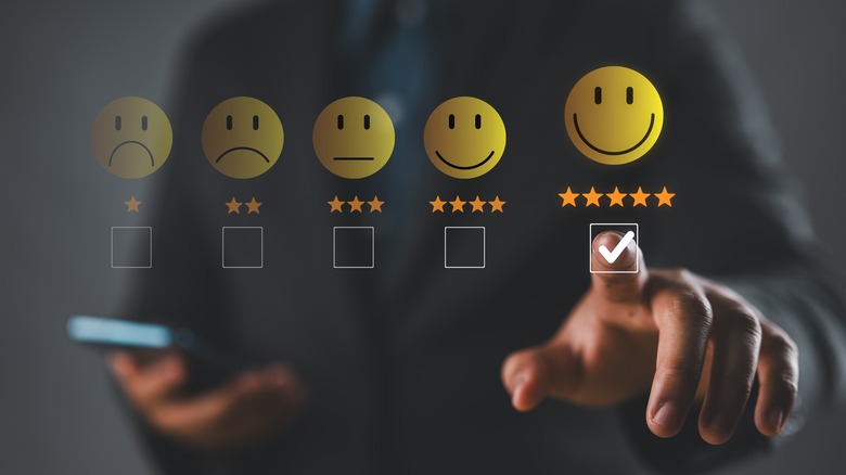 Five-star rating on virtual feedback interface.