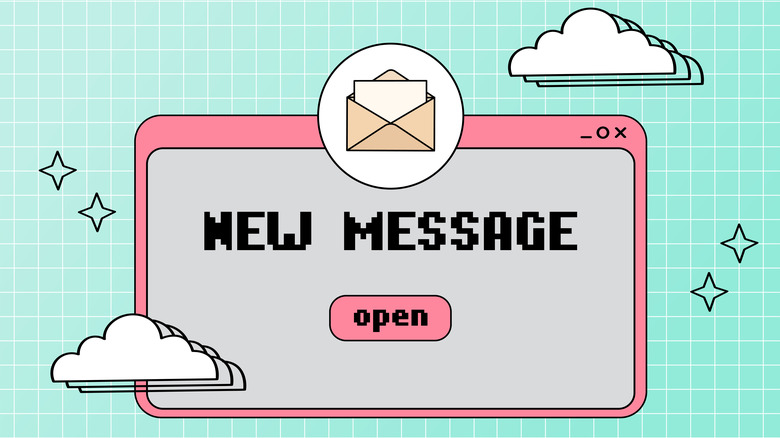 New message popup window in retro computer aesthetic.