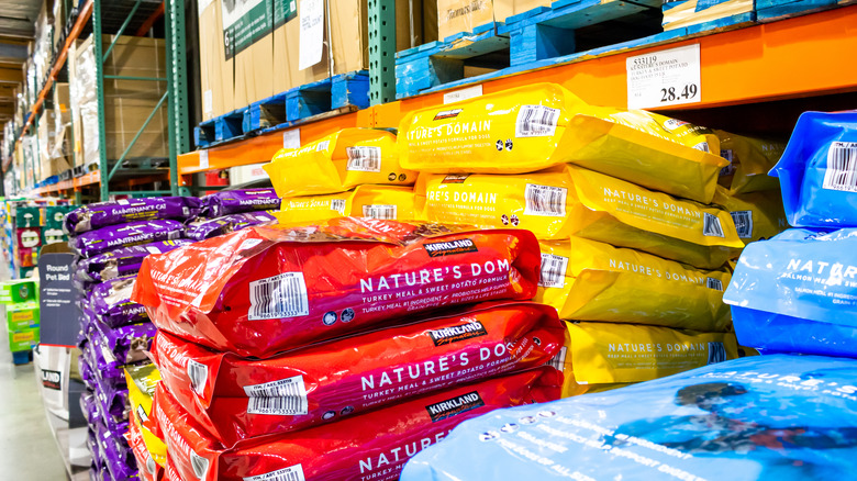 The dog food aisle in a Costco warehouse
