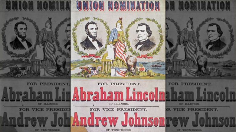 Jugate drawing of Abraham Lincoln with Andrew Johnson