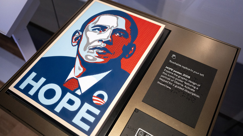 Obama 2008 "Hope" poster in frame, on display