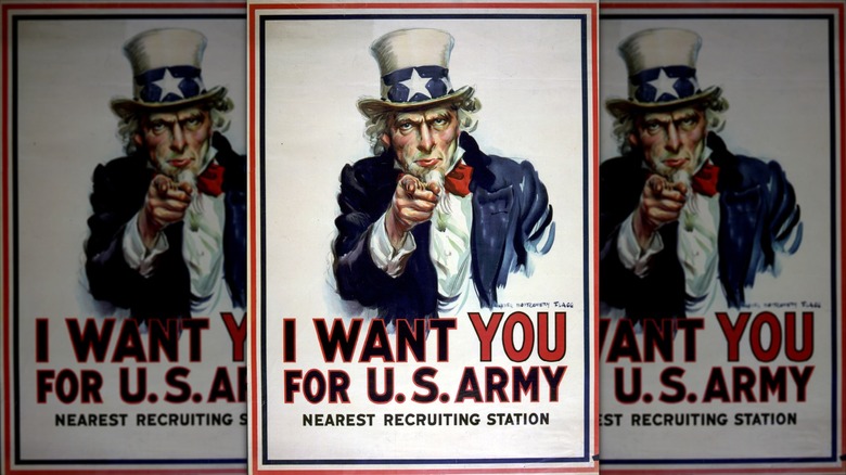 An Uncle Sam "I Want You!" military recruitment poster image from World War I