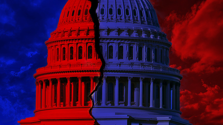U.S. Capitol building split between red and blue
