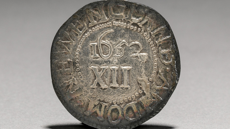 An oak tree shilling, another example of a coin created by minter John Hull in the 17th century.
