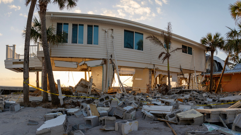 Aftermath of beach home struck by a weather disaster