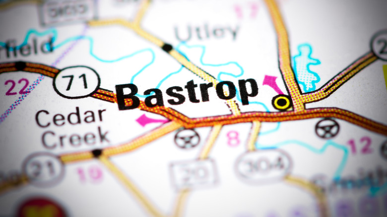 Map focusing on Bastrop Texas