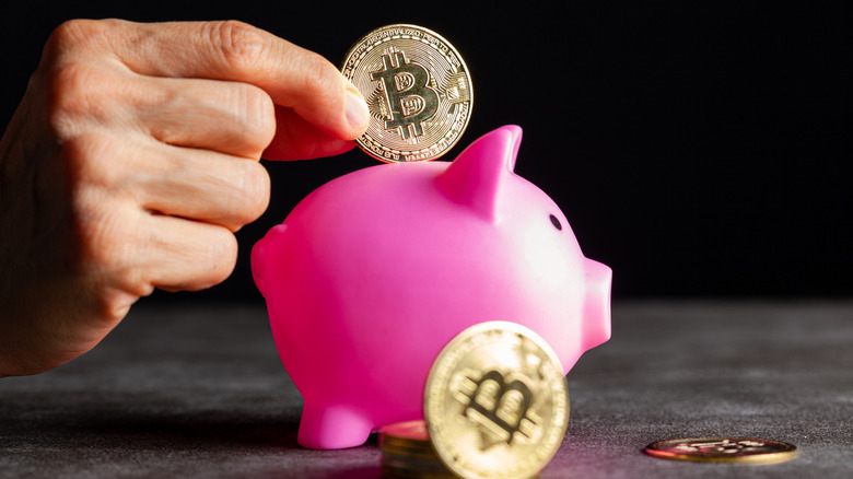 putting a Bitcoin in piggy bank