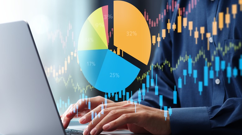 images of portfolio balance overlaid on investor and laptop