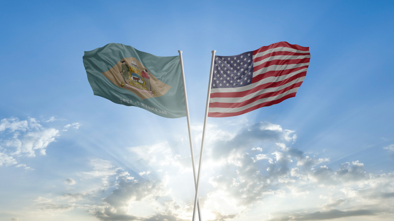 flags of Delaware state and the United States