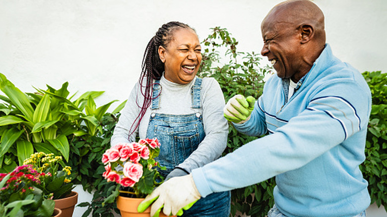 an couple gardening together
