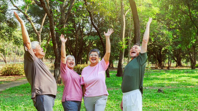 Cheerful group asian elderly people retirees in good health