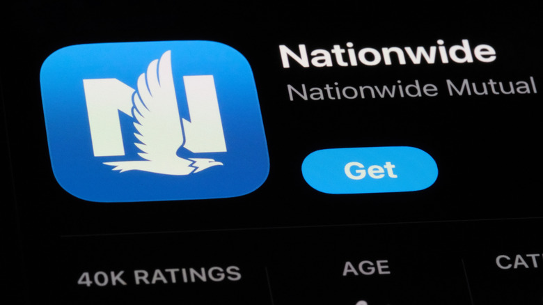Close up of Nationwide logo in an app store shown on a smartphone