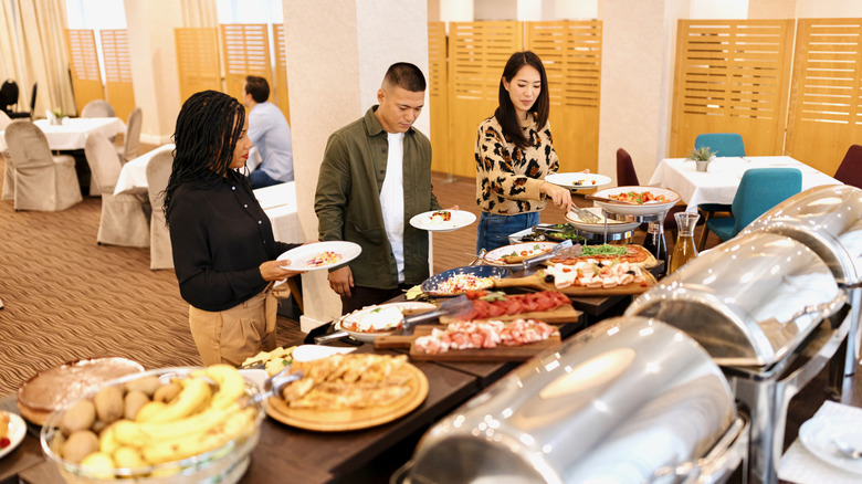 people eating a hotel breakfast