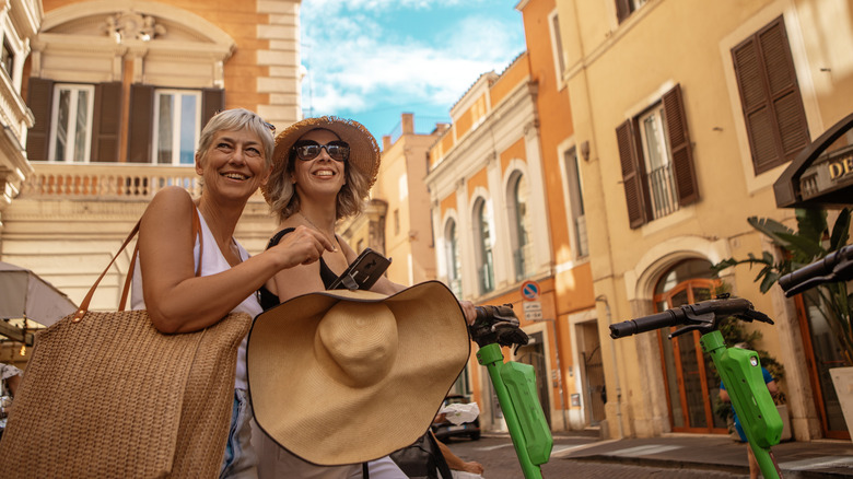 retirees exploring a European city