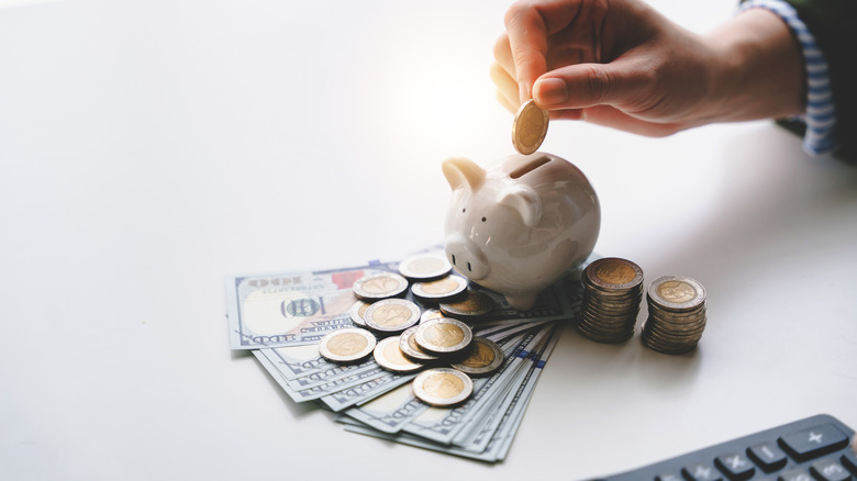 putting money in piggy bank