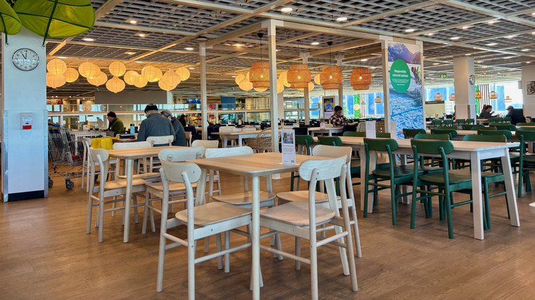 Ikea has a cafeteria or restaurant or chain store restaurant inside its store featuring Swedish inspired food, including classic meatball and salmon dishes.