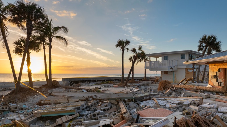 Destroyed houses on ocean coast