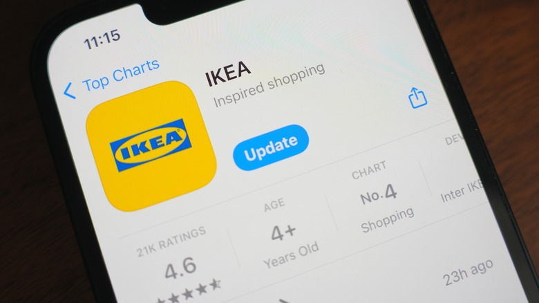 A smartphone displaying the logo of Ikea in the App Store.