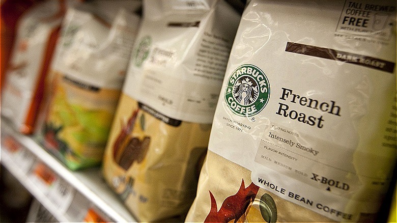 Bags of Starbucks coffee beans