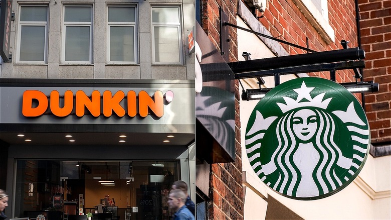Dunkin' and Starbuck's store logos