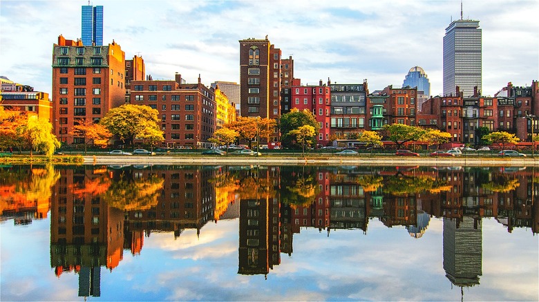 Massachusetts buildings reflected in water