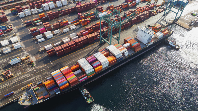 Cargo containers in a port