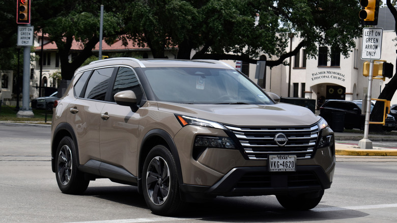 A 2025 Nissan Rogue in the downtown financial district of Houston.