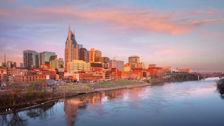 Skyline of Nashville, Tennessee, along the waterfront