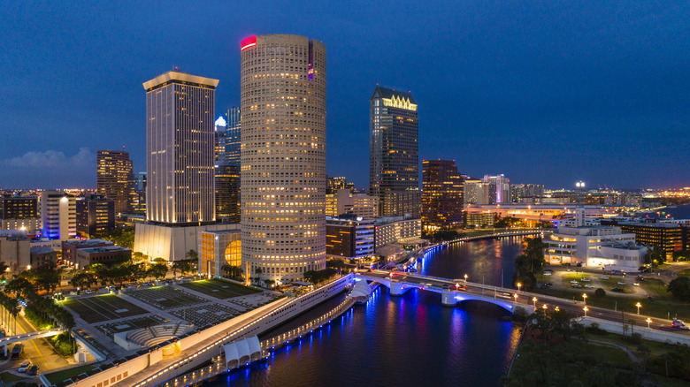 tall buildings at night in Tampa, Florida