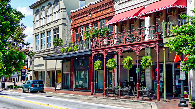 Houses and businesses along the street in Pensacola
