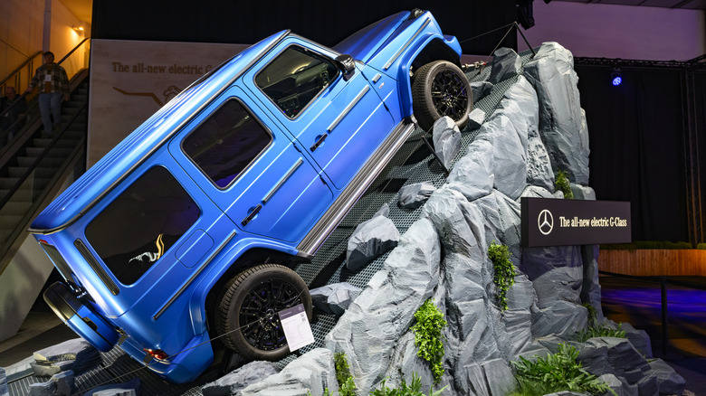 Mercedes-Benz electric G-Class battery electric luxury suv on display at the AutoSalon
