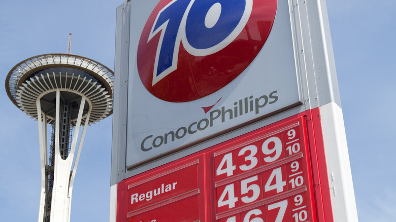 Seattle gas prices in front of Space Needle